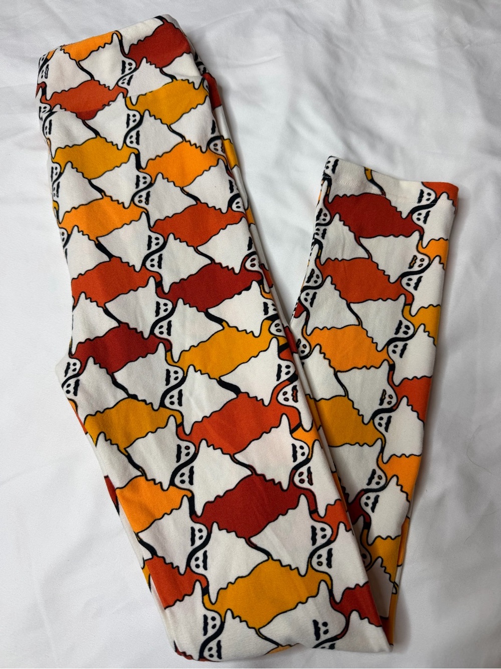 LuLaRoe Kids L/XL  Ghost Leggings in White, Orange & Red Halloween